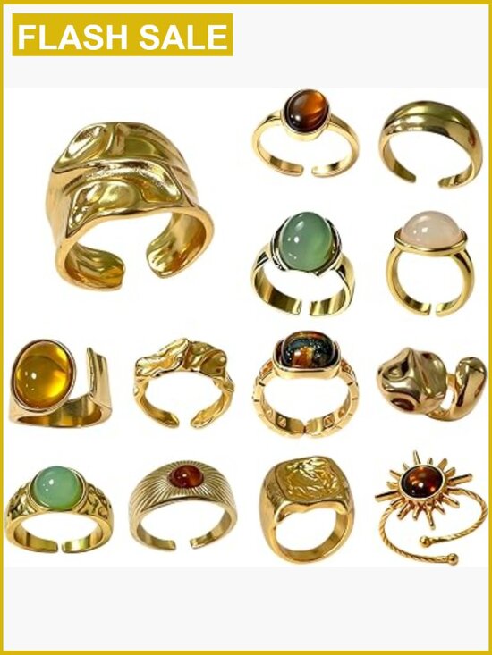Jewelry - 13 Pcs Bohemian Ring Set Gold-Tone Alloy Stackable Vintage Jewelry Gift
